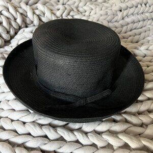 Vintage women's black straw hat with small bow - Villager, Liz Claiborne
